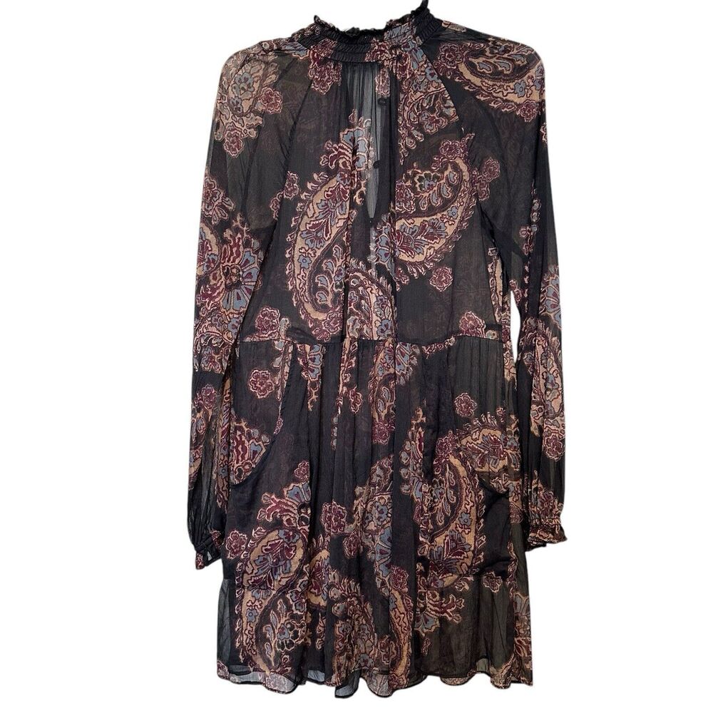 Free People Black Dark Floral Paisley Dress S Whimsy Goth‎ Wimsigoth NO LINING